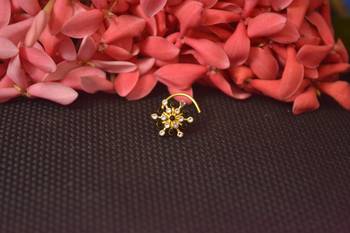 Shimmering Graceful Gold cubic zirconia nose ring or nose pin  3