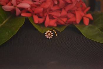 Shimmering Graceful Gold cubic zirconia nose ring or nose pin  1