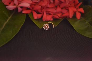 Shimmering Graceful Gold cubic zirconia nose ring or nose pin  3