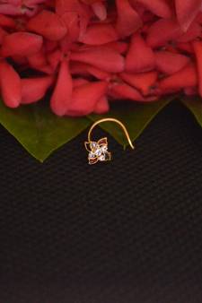 Twinkling Fancy Gold cubic zirconia Meenakari nose ring or nose pin 