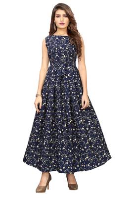 Navy-blue floral printed Gown 3