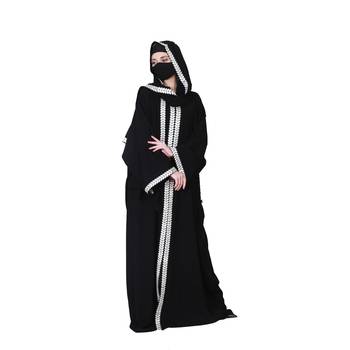 Front Open Abaya With Lacework On Panels And Hijab Sides. 2