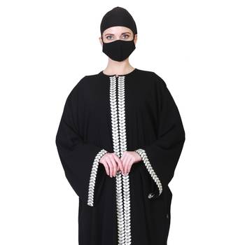 Front Open Abaya With Lacework On Panels And Hijab Sides. 3