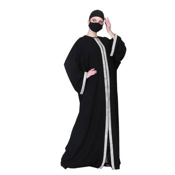 Front Open Abaya With Lacework On Panels And Hijab Sides. 4
