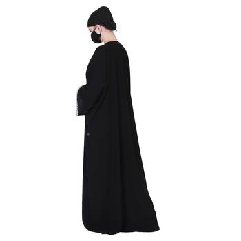 Front Open Abaya With Lacework On Panels And Hijab Sides. 5