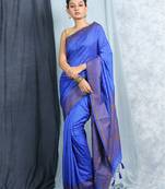 Navy Blue Zari Woven Tanchoi Silk Saree