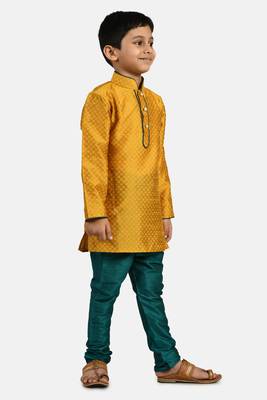 Gold woven blended cotton boys-kurta-pyjama 2
