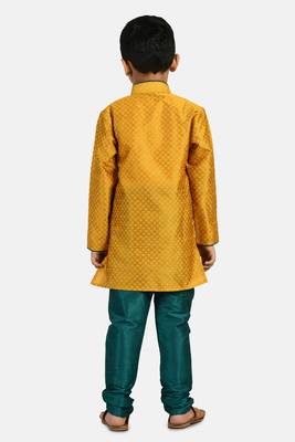 Gold woven blended cotton boys-kurta-pyjama 3