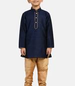 Blue woven blended cotton boys-kurta-pyjama