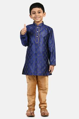 Blue printed blended cotton boys-kurta-pyjama 1