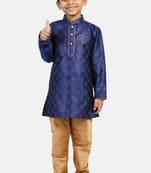 Blue printed blended cotton boys-kurta-pyjama