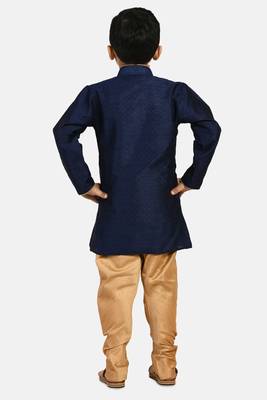 Blue woven blended cotton boys-kurta-pyjama 3