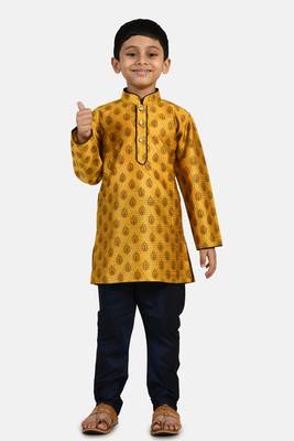 Gold printed blended cotton boys-kurta-pyjama 1