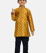 Gold printed blended cotton boys-kurta-pyjama