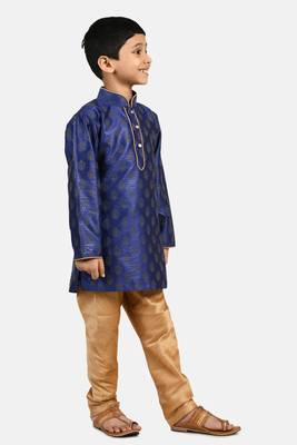Blue printed blended cotton boys-kurta-pyjama 2