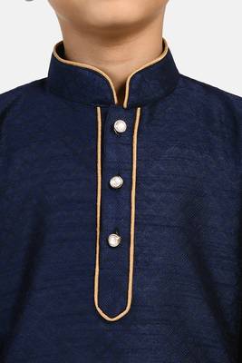 Blue woven blended cotton boys-kurta-pyjama 4