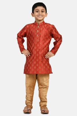 Maroon printed blended cotton boys-kurta-pyjama 1