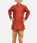 Maroon printed blended cotton boys-kurta-pyjama