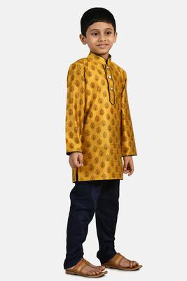 Gold printed blended cotton boys-kurta-pyjama 2