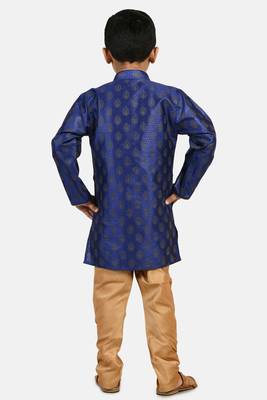 Blue printed blended cotton boys-kurta-pyjama 3