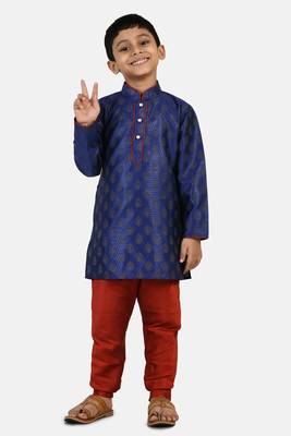 Blue printed blended cotton boys-kurta-pyjama 1