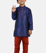 Blue printed blended cotton boys-kurta-pyjama