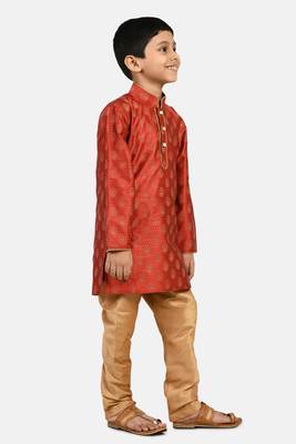 Maroon printed blended cotton boys-kurta-pyjama 2