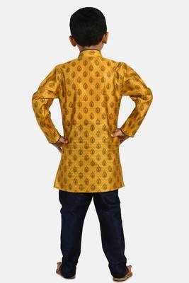 Gold printed blended cotton boys-kurta-pyjama 3