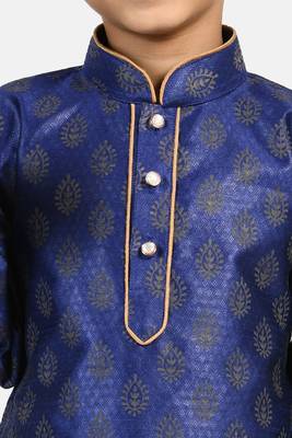 Blue printed blended cotton boys-kurta-pyjama 4