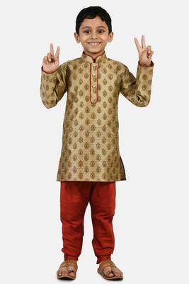 Gold printed blended cotton boys-kurta-pyjama 1