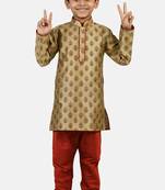 Gold printed blended cotton boys-kurta-pyjama