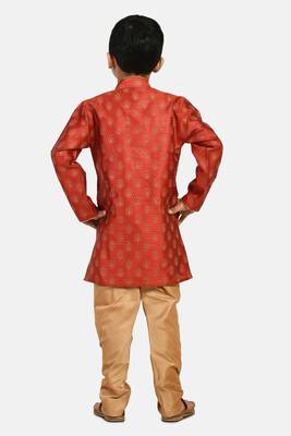 Maroon printed blended cotton boys-kurta-pyjama 3