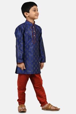 Blue printed blended cotton boys-kurta-pyjama 2