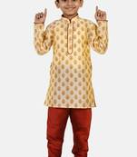 Gold printed blended cotton boys-kurta-pyjama