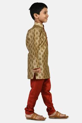 Gold printed blended cotton boys-kurta-pyjama 2