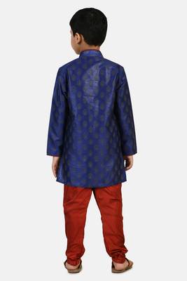 Blue printed blended cotton boys-kurta-pyjama 3