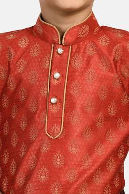 Maroon printed blended cotton boys-kurta-pyjama 4