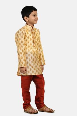 Gold printed blended cotton boys-kurta-pyjama 2