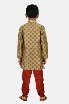 Gold printed blended cotton boys-kurta-pyjama 3