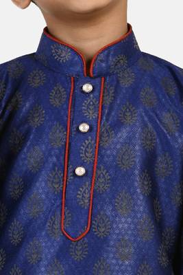 Blue printed blended cotton boys-kurta-pyjama 4