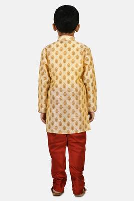 Gold printed blended cotton boys-kurta-pyjama 3