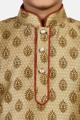 Gold printed blended cotton boys-kurta-pyjama 4