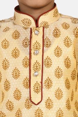 Gold printed blended cotton boys-kurta-pyjama 4