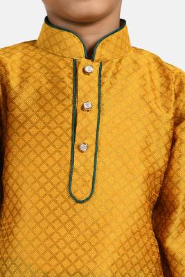 Gold woven blended cotton boys-kurta-pyjama 4
