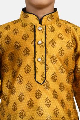 Gold printed blended cotton boys-kurta-pyjama 4