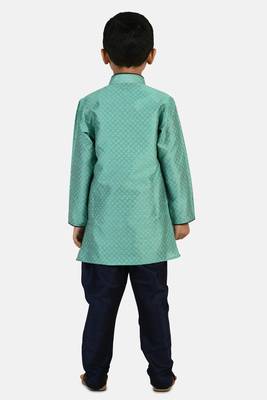 Green woven blended cotton boys-kurta-pyjama 5
