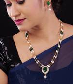 Pitti Jewels White Pearl and Green Beads Studded Layered Necklace Set