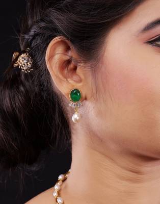 Pitti Jewels White Pearl and Green Beads Studded Layered Necklace Set  2
