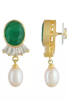 Pitti Jewels White Pearl and Green Beads Studded Layered Necklace Set 