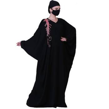 Black Kaftan With Pink Handwork And A Matching Hijab. 1